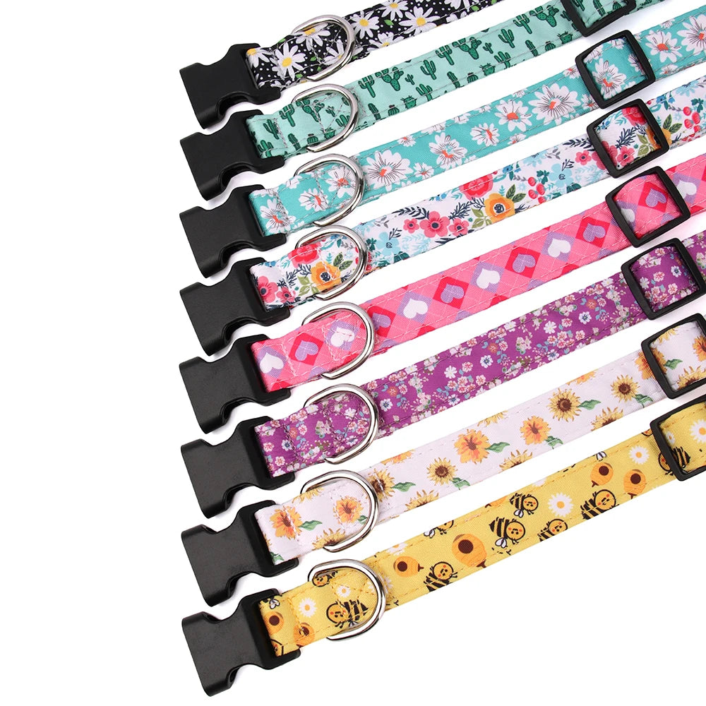 Nylon Dog Collar Cute Printed Dog Collars Spring Summer Pet Puppy Necklace Adjustable For Small Medium Large Dogs Chihuahua Pug