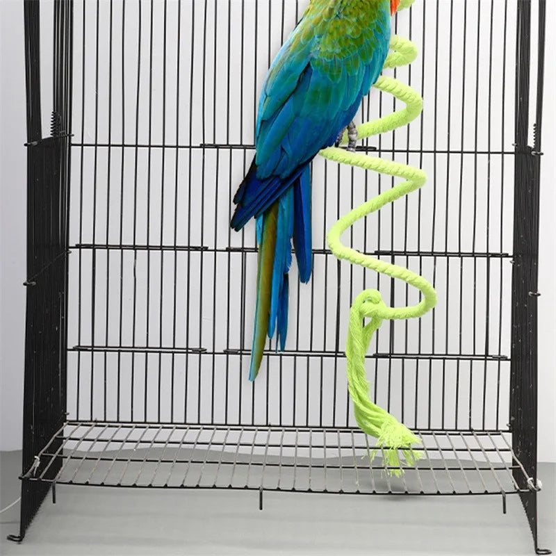 1PC Bird Toy Spiral Cotton Rope Chewing Bar Parrot Swing Climbing Standing Toys with Bell Bird Supplies Parrots Climbing Toys