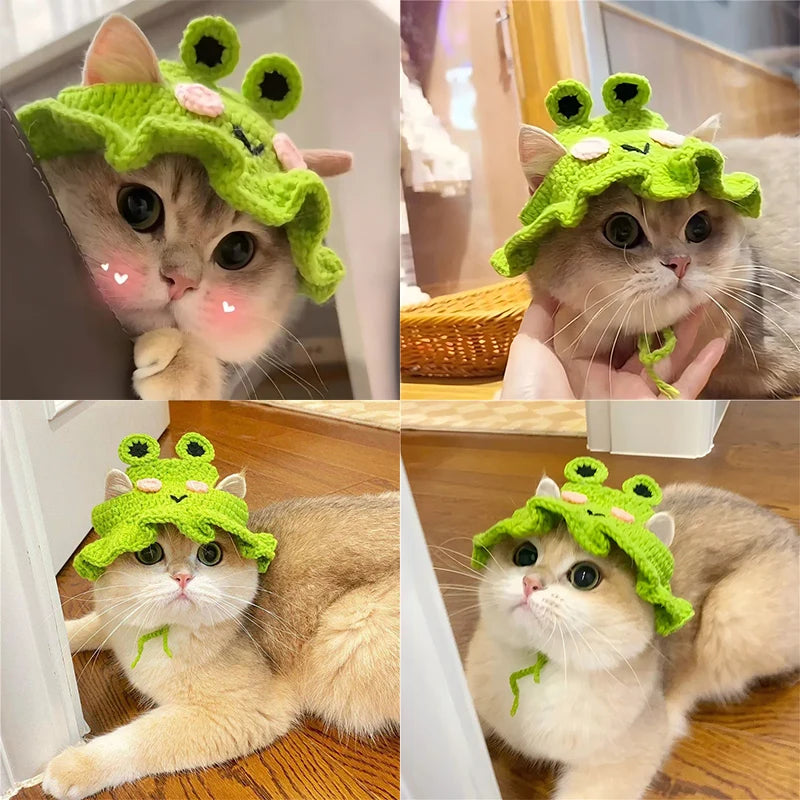 Cat Hat  Hand-made Elastic Woven Cap Pet Hat Puppy Kitten Headwear Knitted Hat Party Photo Shoot Props Decoration Cat Accessorie