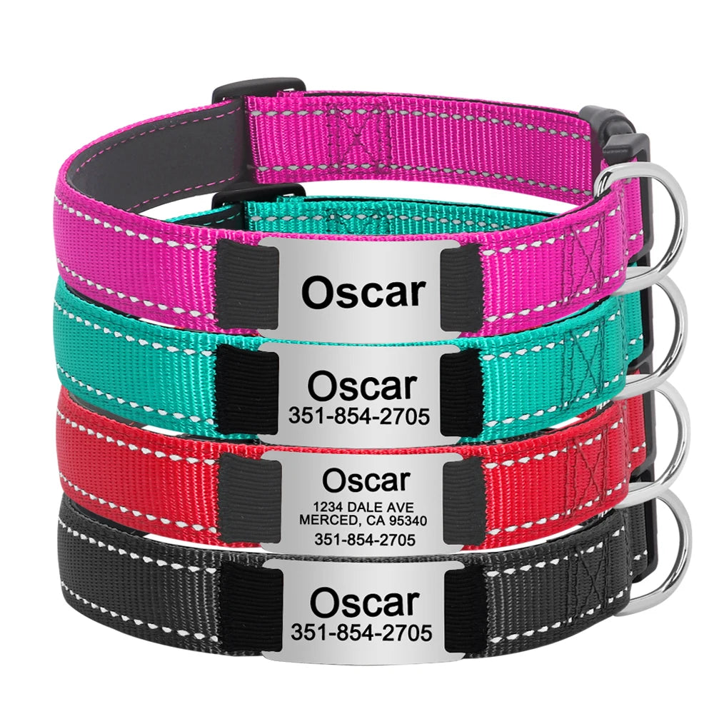 Reflective Personalized Dog Collar Engrave ID Nylon Collars Soft Padded Dogs Collar Adjustable for Small Medium Large Dogs Pug