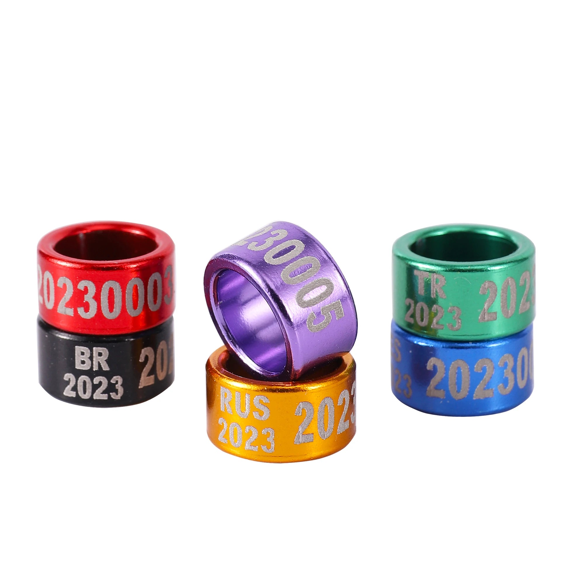 Customize Inner Diameter 8mm/10mm Aluminum Pigeon Foot Ring  Print ''Country Code + Year + Serial Number" Bird Foot Ring 30 Pcs