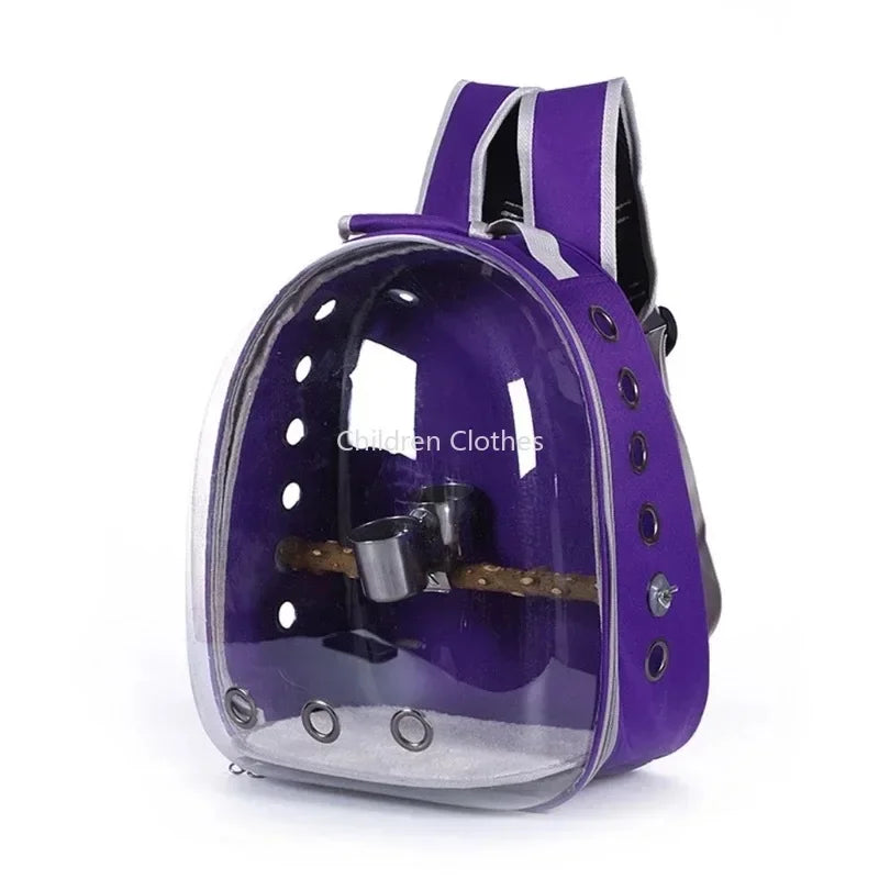 Bird Carrier Space Bag Parrot Backpack with Prech and Feeder Cups for Parakeet Cockatiel Bunny Travel Acrylic Portable Pet Cage
