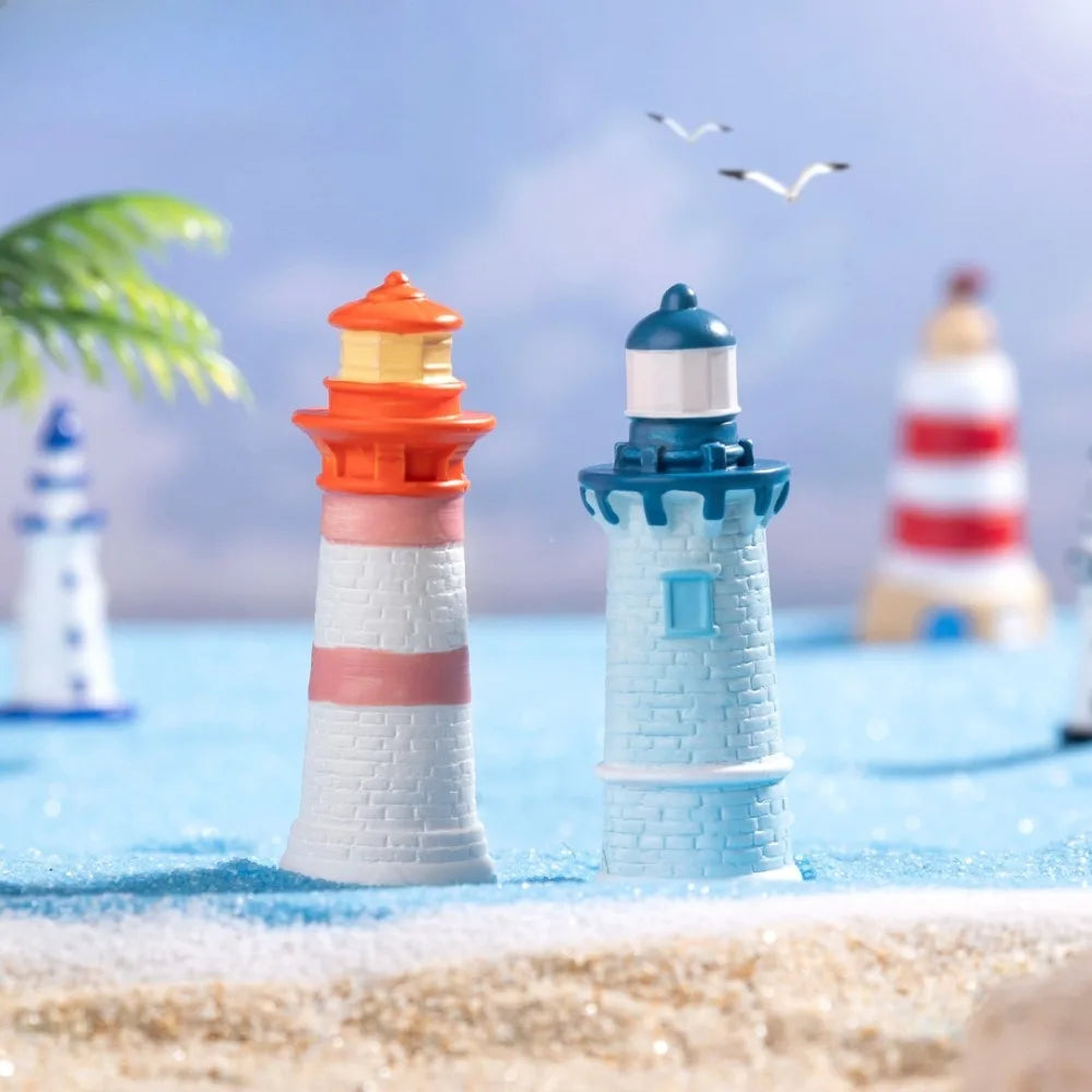 Mini Ocean Figurine Doll Garden Decor Ornament Miniature Landscape Ornaments Lighthouse Statue Resin Craft Fish Tank Decorations