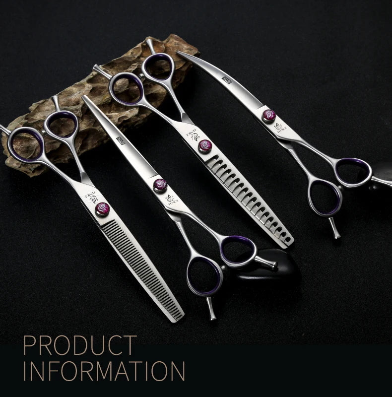 Fenice JP440C 7/8 Inch Professional Pet Dogs Grooming Scissors Straight Curved Thinning Chunker Shear Scissors Set For Dogs