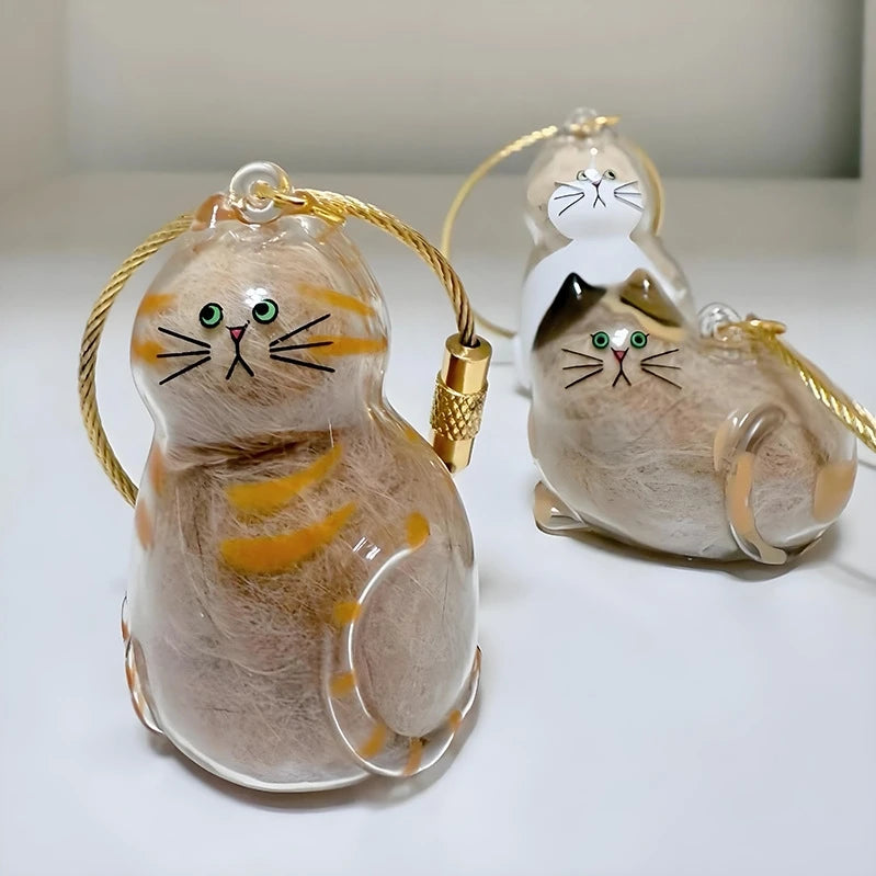 Stylish Cat Key Holder Fluffy Ball Hair Collector Transparent Case Fashionable Pet Accessories for Kitty Owners