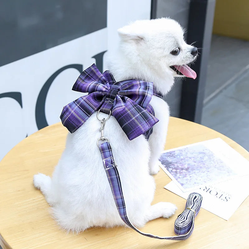 Bow Dog Collar Skirt Cute Pet Harness with Breast Strap Traction Rope Cat Dogs Clothes Harness Vest Princess Tutu Dress Skirt