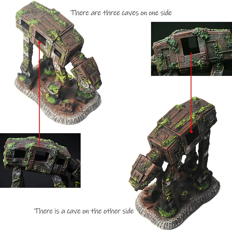 Creative Landscaping Car Robot Dog Transformers Theme Fish Tank Decorations Ornaments Crafts Aquarium Decor Rock Castle