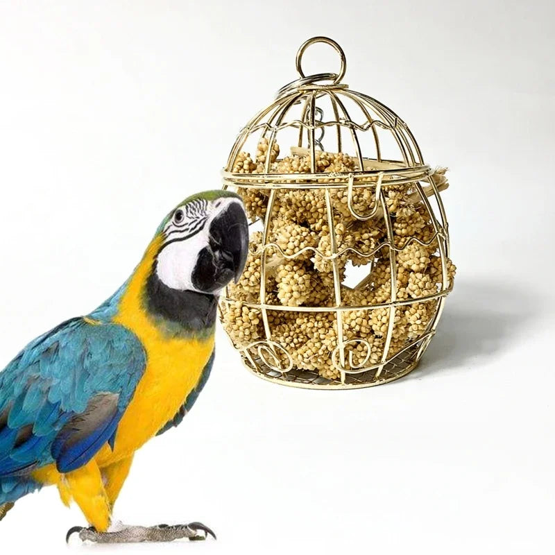 Parrot Shredder Bird Toys Stainless Steel Cage Bird Feeder Paper Foraging Vegetable Millet Basket Container For Small Animals