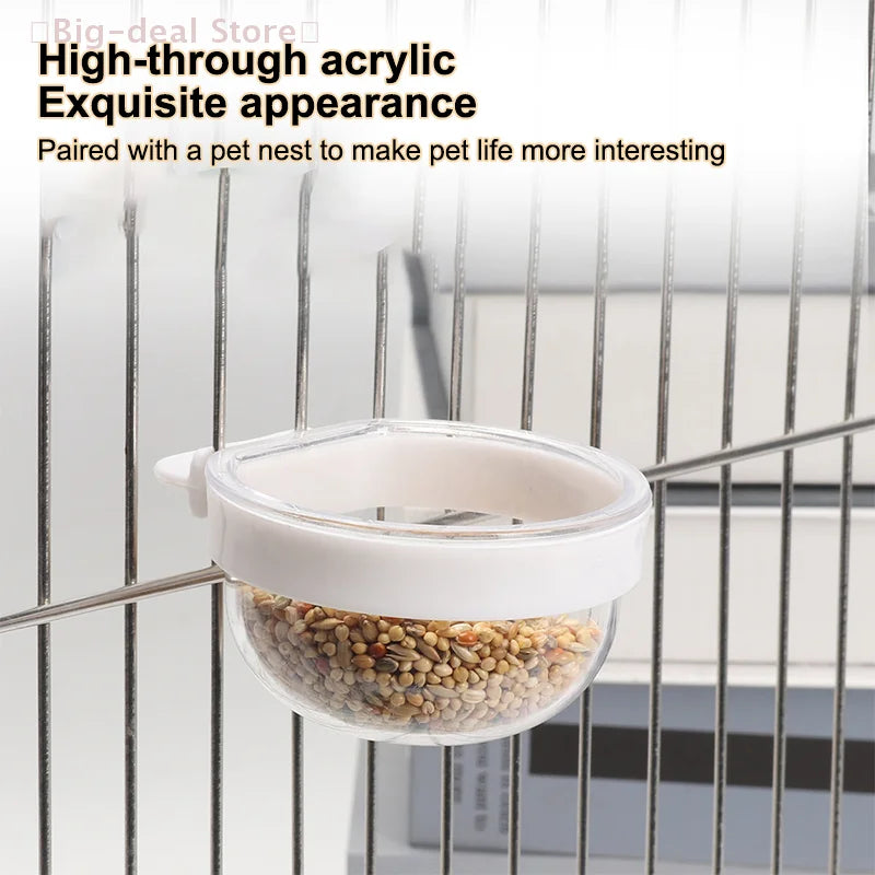 Convenient Hanging Bird Feeding Bowl, Detachable Transparent Plastics Bowl, Food Cup for Cage Parrots Water Feeder, Pet Supplies