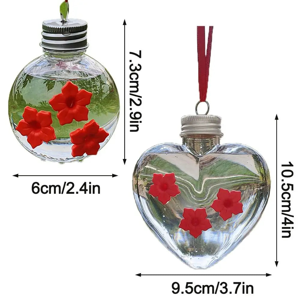 PET Hummingbird Feeder Spherical / Heart Shape 3 Ports Birds Water Dispenser Transparent Visible Leak Proof Hanging Bird Feeder