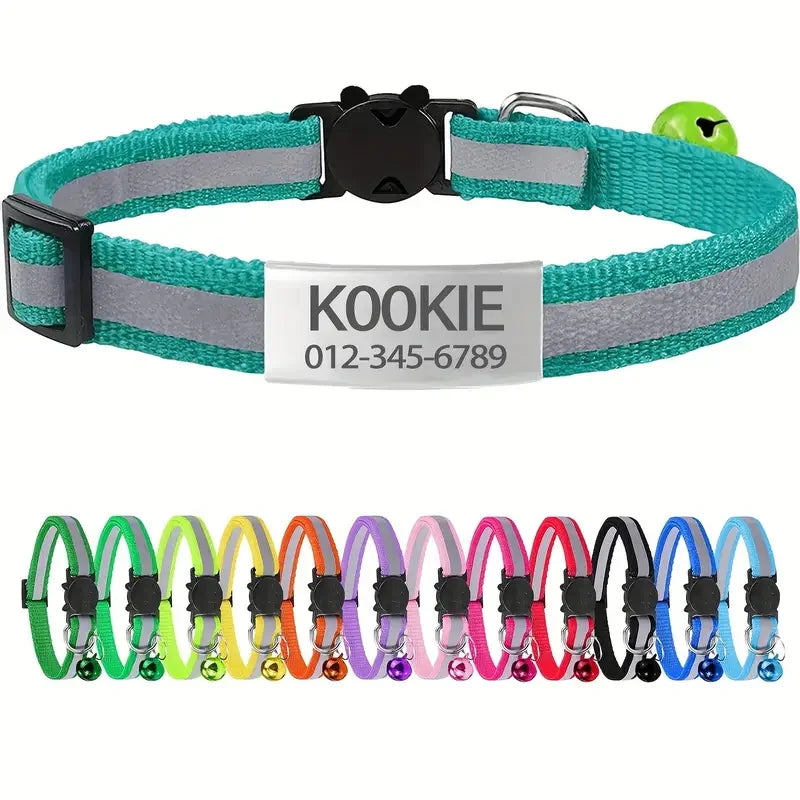 Personalized Free Engraving Reflective Cat Safety Buckle Collar Adjustable Custom ID tag Nylon Puppy Kittens Necklace