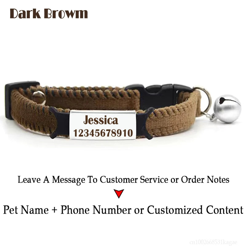 Personalized Cat Collar with Bell Free Engraved Name ID Tag Nameplate Customized Necklace Kitten Puppy Collars Anti-lost Nametag