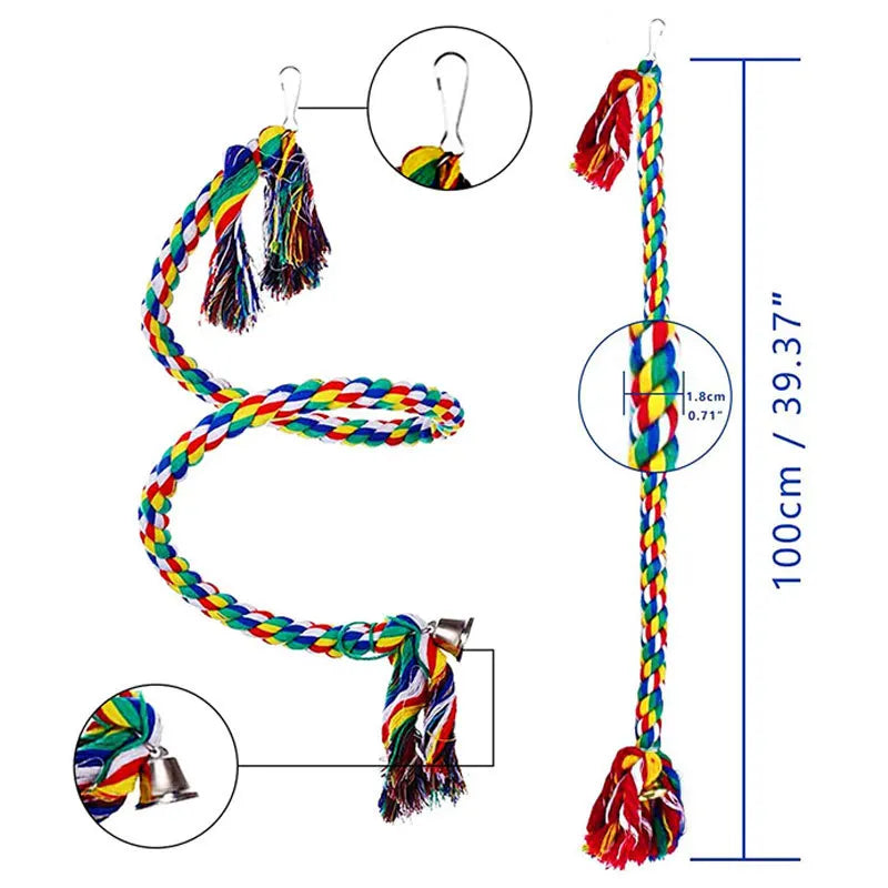 Parrot Bird Standing Toy Cotton Rope Colorful Toy Chew Perches Staion Bar for Bird Cage Cotton Rope Accessories Supplies Pet Toy