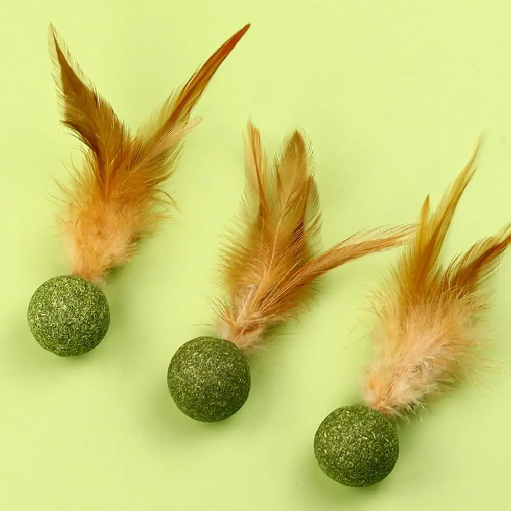 Natural Catnip Feather Balls Lickable Cat Grass Snack Kitten Scratchers Toy Treats Chewing Fresh Breath Cat Toys Cat Treats