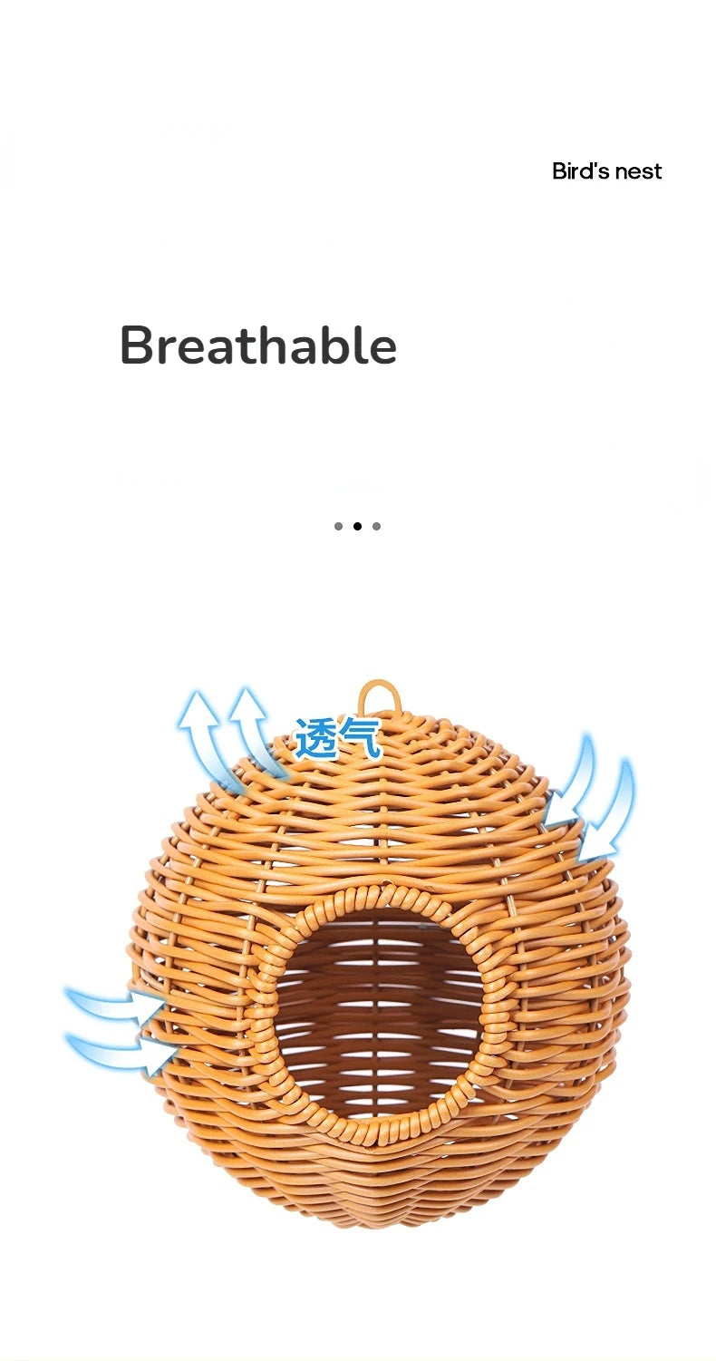 Bird Nest Fake Grass Handwoven Bird Cage House Parrot Canary Lovebird Parakeet Cockatiel Fake Hand-Woven Grass Hatching Bird Hut