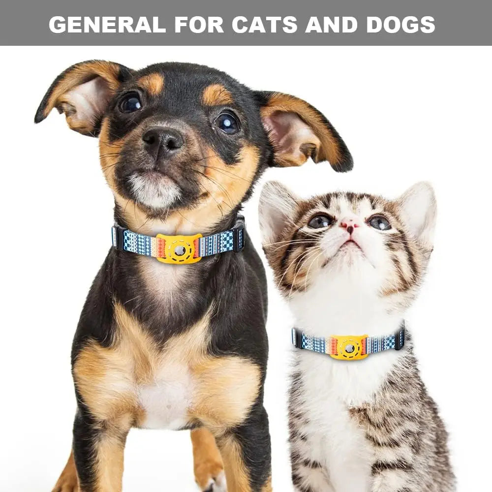 AirTag Dog Collar, for Apple AirTag, Polyester Pattern Pet Puppy Collar with Silicone AirTag Holder for Small Medium Large Dogs