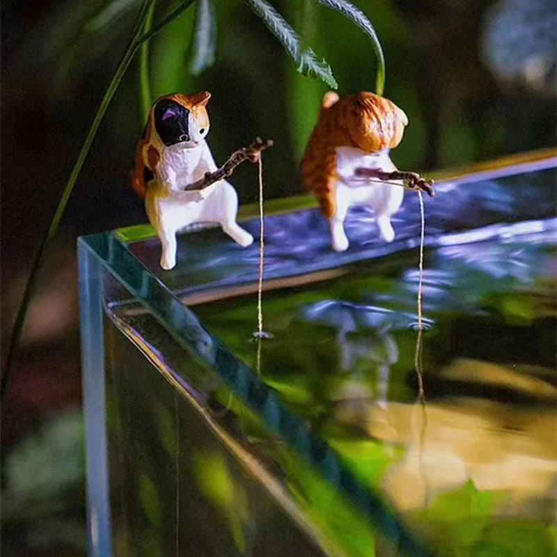 Fishing Cat Ornaments Fish Tank Landscaping Aquarium Decoration Mini Cat Statue Fish Tank Accessories Household Supplies