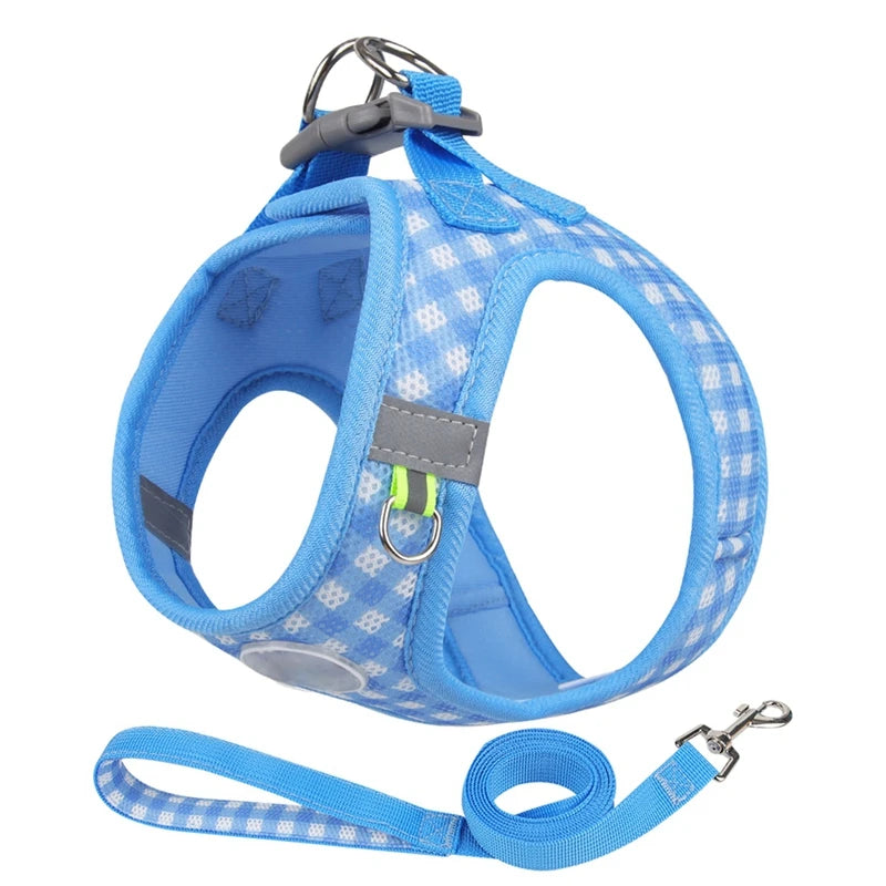 Comfortable Plaid Dog Harness with Leash Stylish Polyester Pet Vest for Small to Medium Dogs for Outdoor Walks and Activities