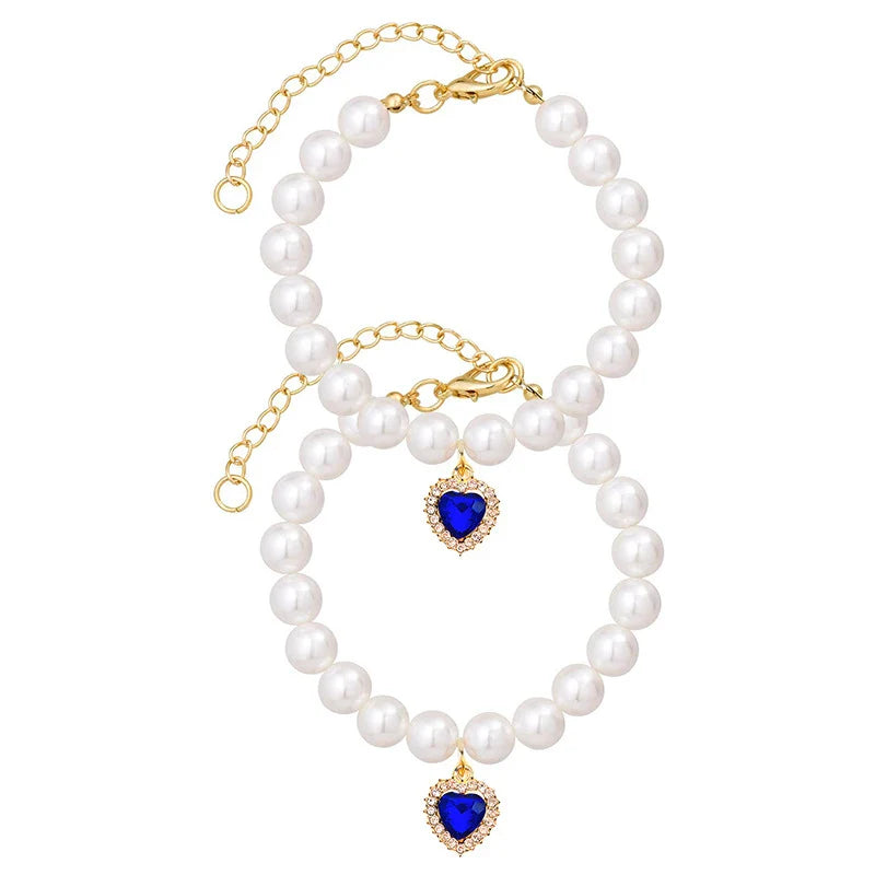 Pearl Cat Necklace Cute Cat Collar Decoration Love Crystal Cat Pendant Adjustable Kitten Necklace Fashion Pet Supplies