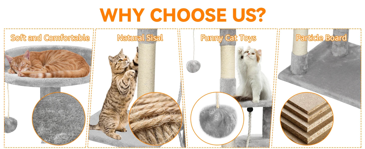 Passerscat Cat Tree Cat Tower With Toy For Indoor Cats Multi-Level With Scratching Posts Cat House Cozy Condo Padded Top Perches