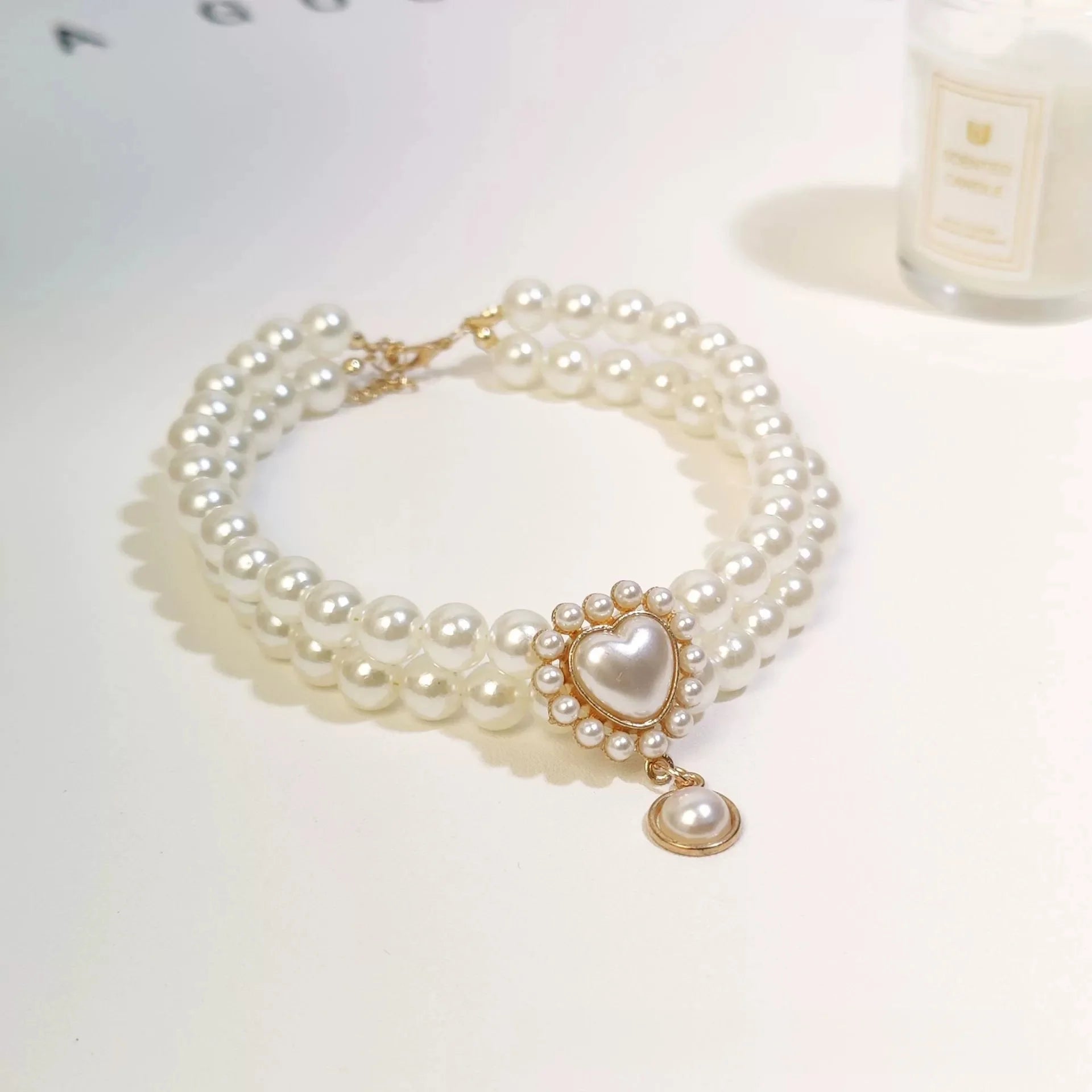 Cat Collar Decoration Pet Cute Exquisite Jewelry Kitten Adjustable Chain Cat Necklace High Simulation Pearls Pet Supplies