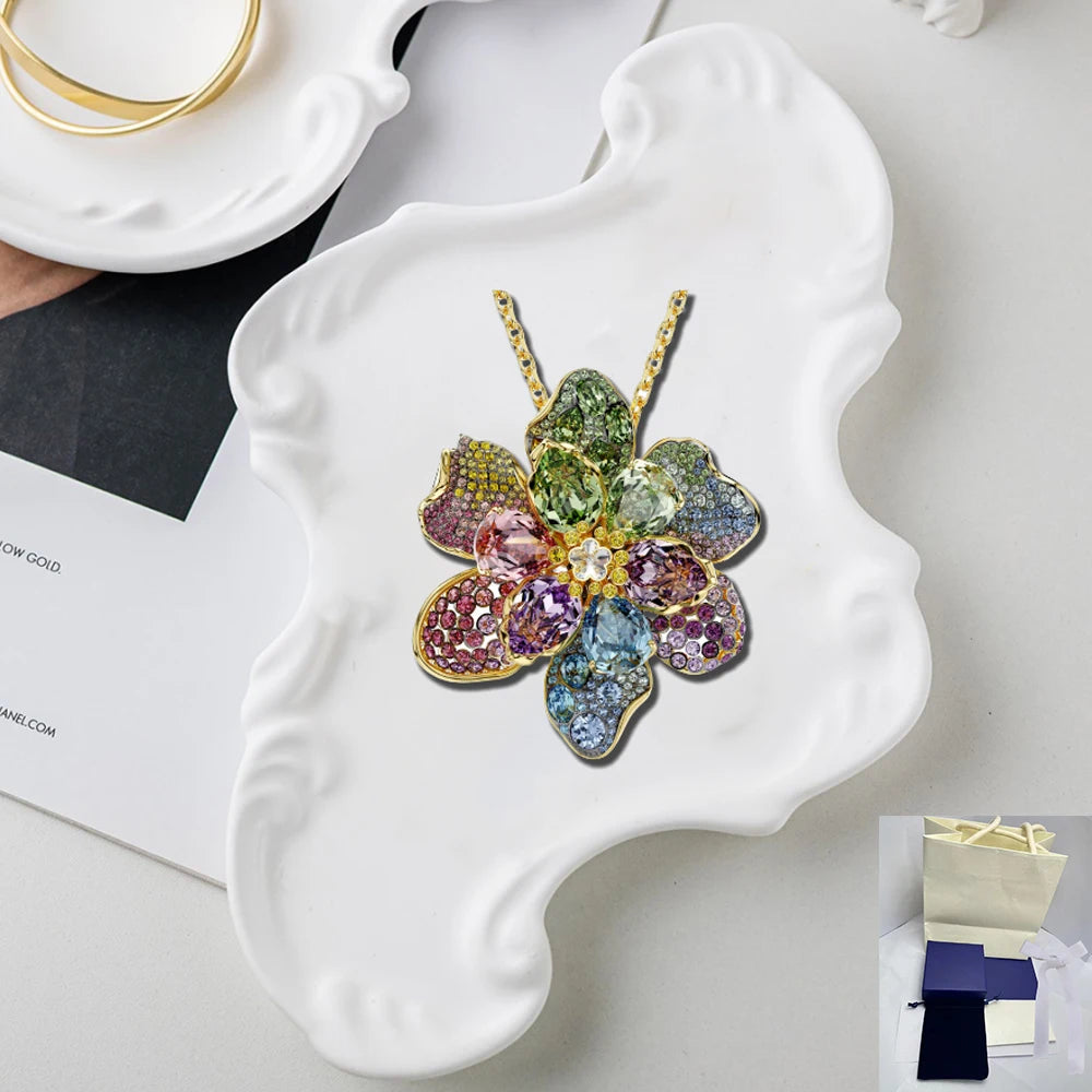 New Mixed Cut Flower Colored Diamond Set Necklace Jewelry High End Niche Cat Accessories Gift