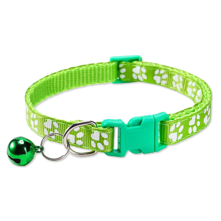 Collar with Bell Cartoon Footprint Colorful Dog Puppy Cat Accessories Kitten Collar Adjustable Safety Bell Ring Necklace