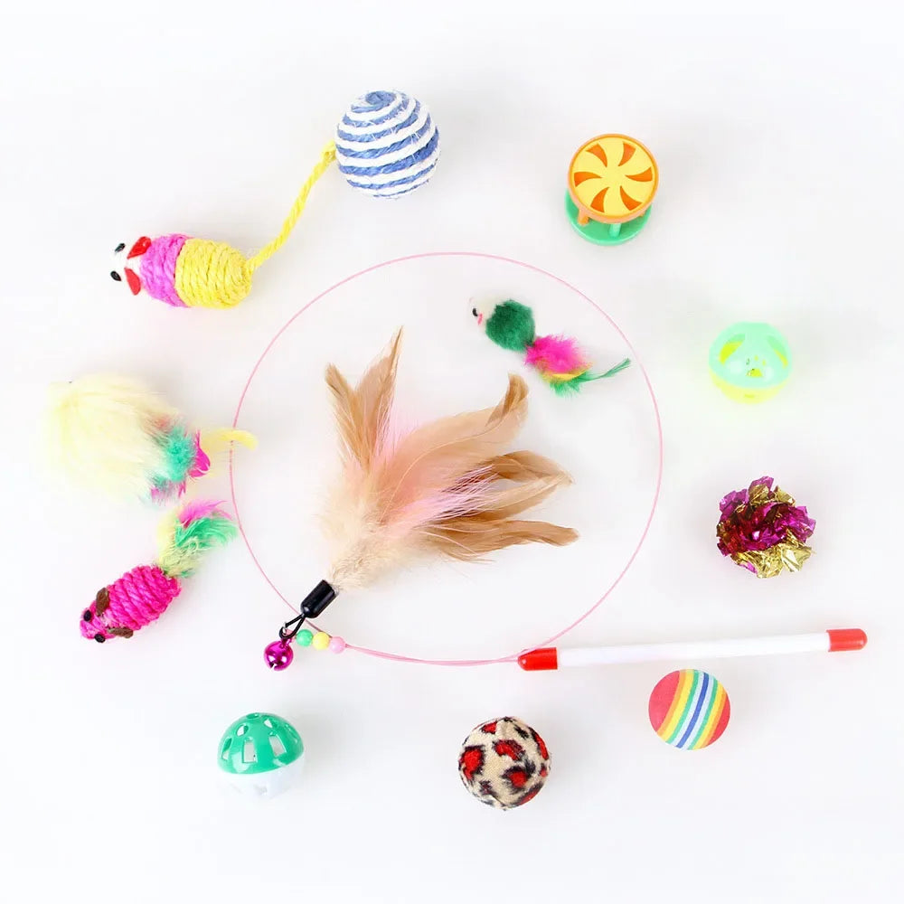 12Pcs/20 Pcs Pet Kitten Toys Variety Cat Toy Combination Set Cat Toy Funny Cat Stick Sisal Mouse Bell Ball Cat Supplies