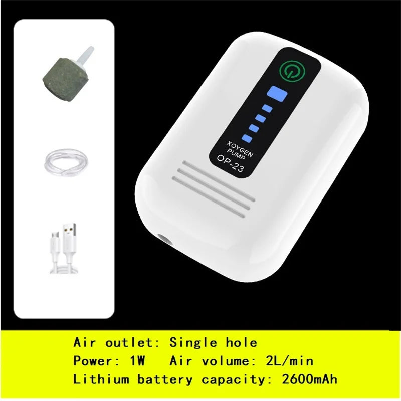 Portable Usb Oxygen Pump Oxygen Compressor Rechargeable Air Pump Aquarium Fish Tank Outdoor Fishing Accessories Dropship