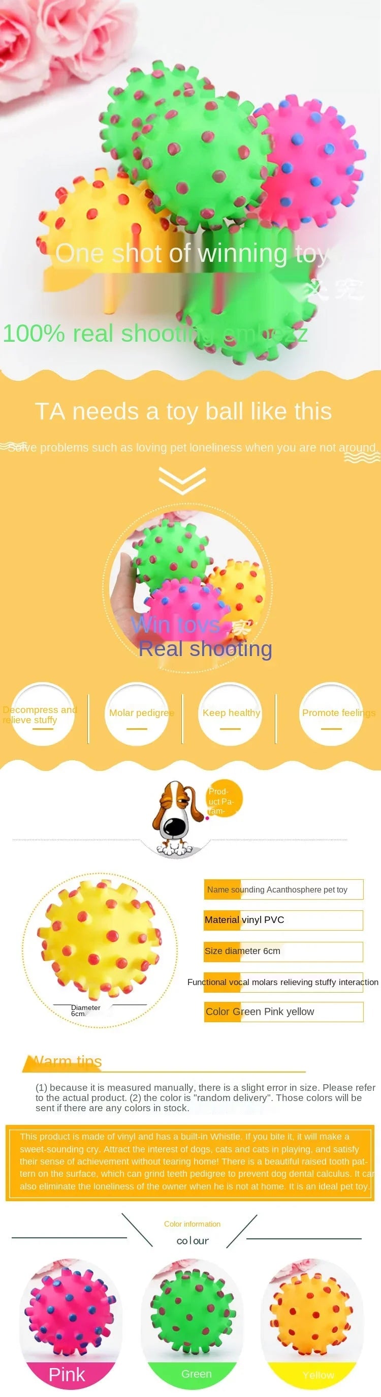 Round Dog Ball Toy Durable Puppy Training Ball Decompression Display Mold Squeaky Interactive Training Pet Ball Toy