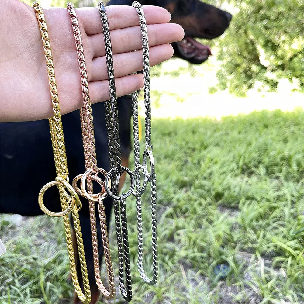 Dog Snake Chain Choke Collar P Chock Metal Chain Dog Collar Necklace Walking Training Pet Supplies for Small Medium Large Dogs