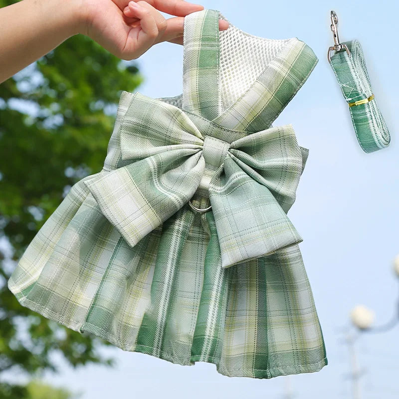 Bow Dog Collar Skirt Cute Pet Harness with Breast Strap Traction Rope Cat Dogs Clothes Harness Vest Princess Tutu Dress Skirt