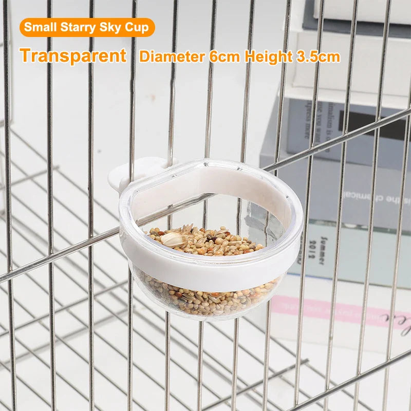 Convenient Hanging Bird Feeding Bowl, Detachable Transparent Plastics Bowl, Food Cup for Cage Parrots Water Feeder, Pet Supplies