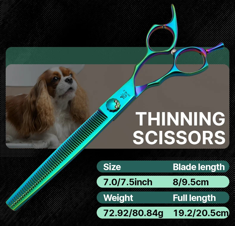 Fenice High-grade 7.0/7.5 inch JP440C Fluorescent Green Pet Grooming Scissors Shears Cutting&Curved&Thinner Set for Dog Groomer