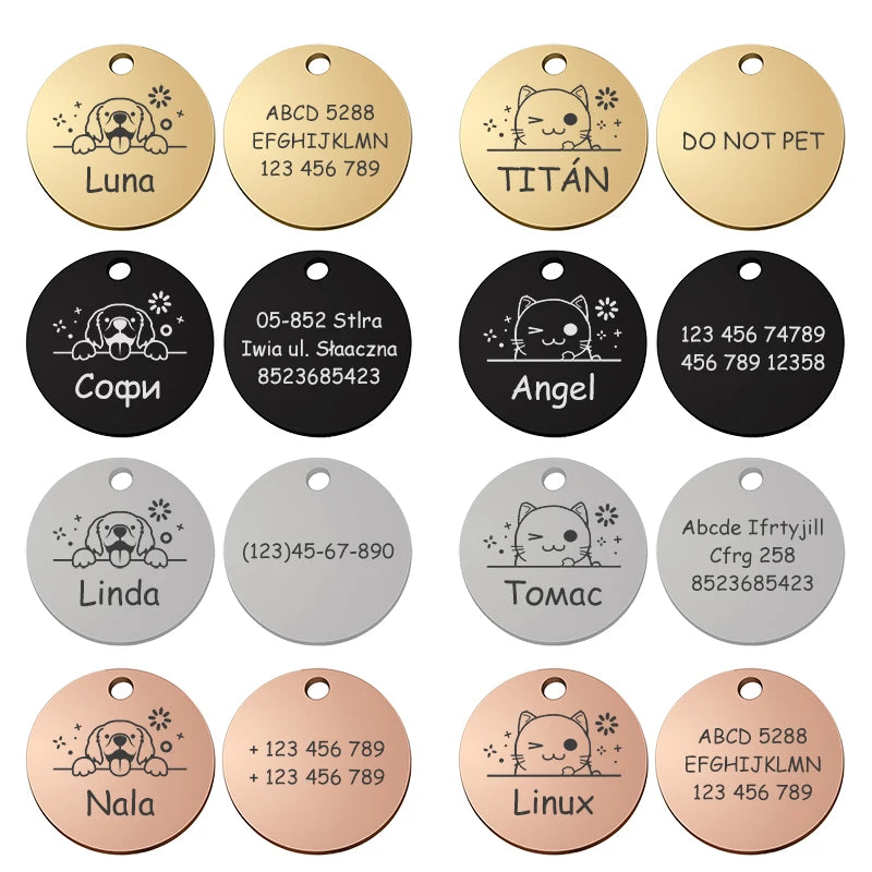 Personalized Pet Cat Dog Name Collar Accessories Circle Custom Engraved ID Tag Necklace Chain Charm Supplies For Dog Product