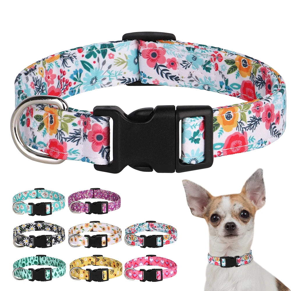 Nylon Dog Collar Cute Printed Dog Collars Spring Summer Pet Puppy Necklace Adjustable For Small Medium Large Dogs Chihuahua Pug