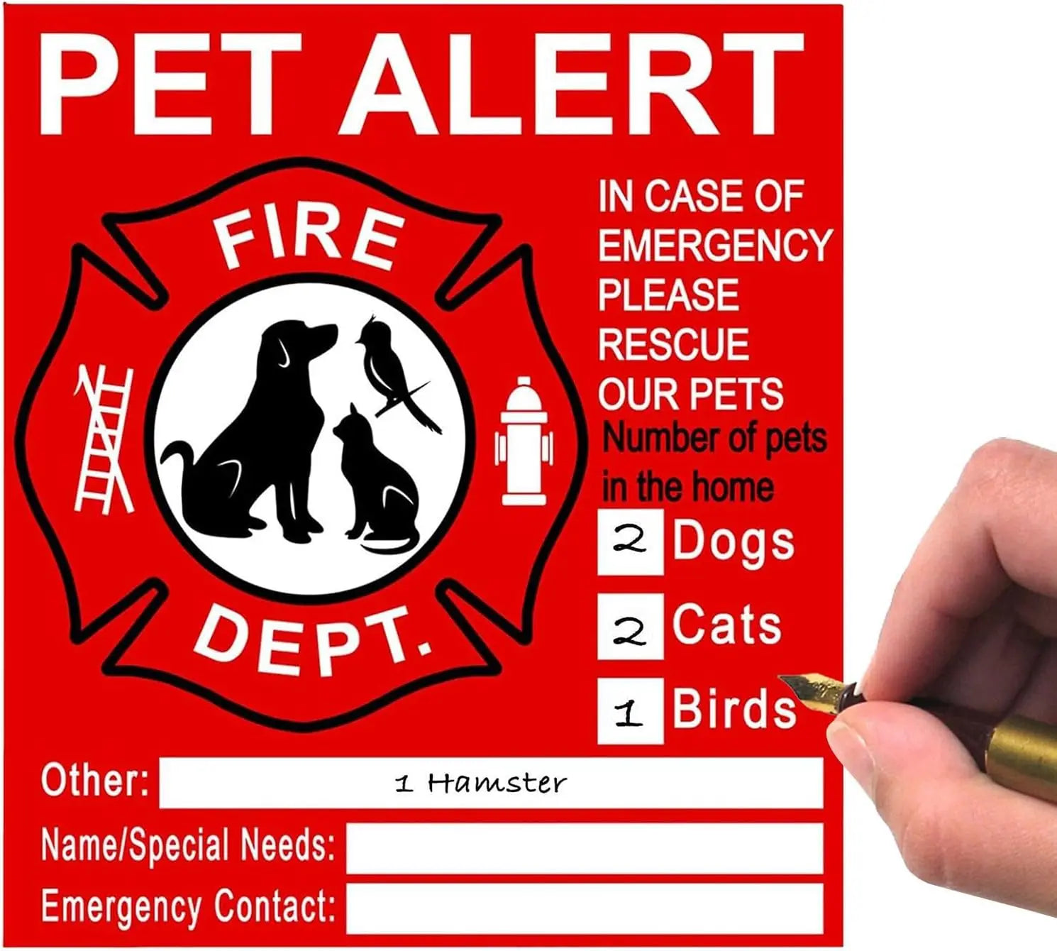 Pet Alert Stickers Static Cling Window Decals Emergency Pets Rescue Sign - NO Adhesive, Removable, UV Resistant