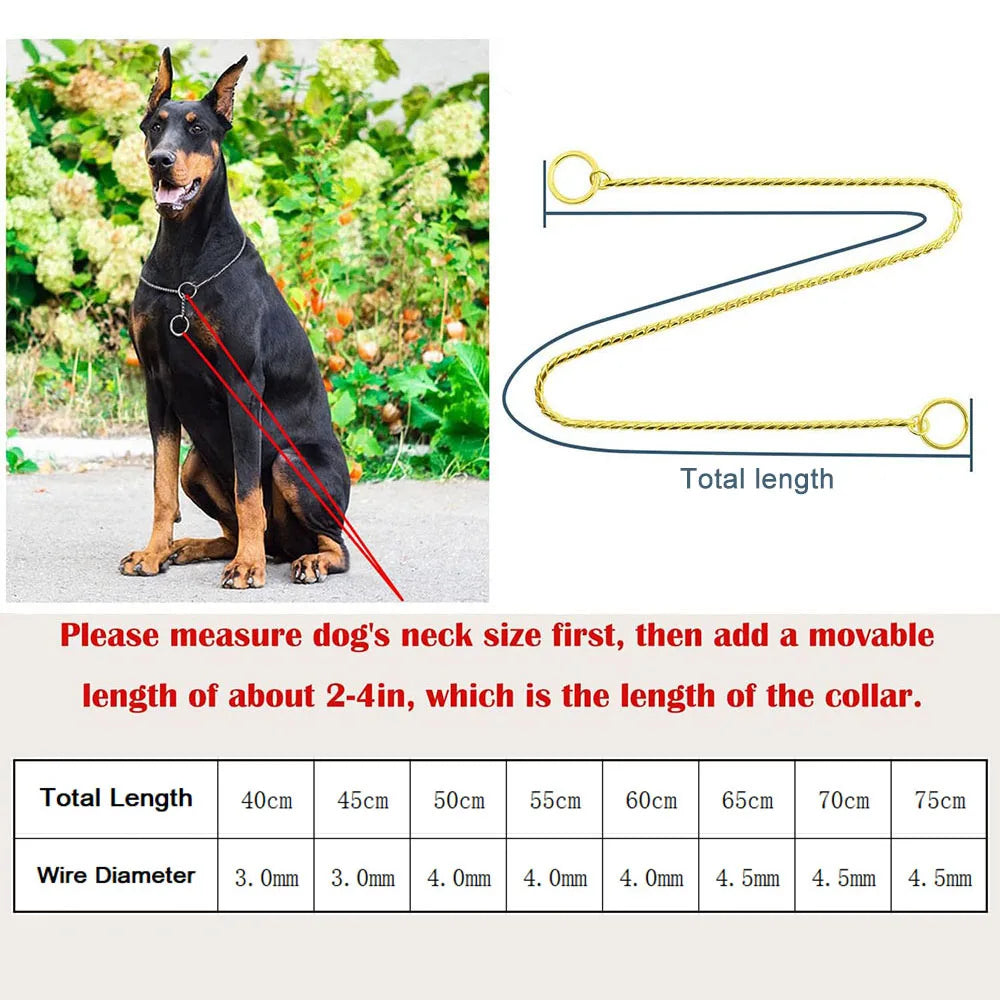Dog Snake Chain Choke Collar P Chock Metal Chain Dog Collar Necklace Walking Training Pet Supplies for Small Medium Large Dogs