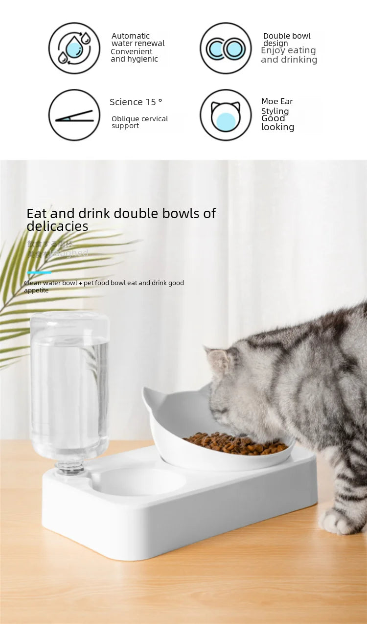 Double Bowl Automatic Watering Pet Anti-overturn Rice Plastic Cat Dog Food Bowl Cats Dogs Pet Tableware