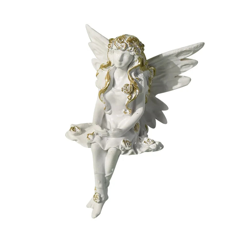 Creative Flower Fairy Resin Crafts Ornament Angel Wings Fairy Riding Horse Candle Holder Desktop Setting Decor