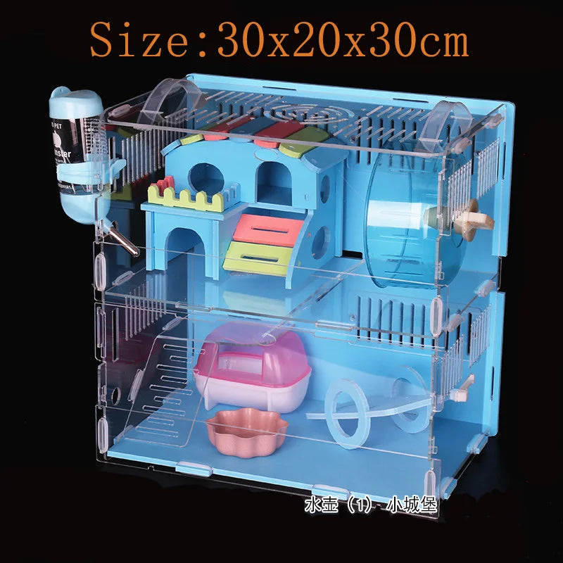 Hamster Cage Dutch Pig Transparent Acrylic House Deluxe Golden Bear Double Layers Oversized DIY Villa Beautiful Small Pet Litter