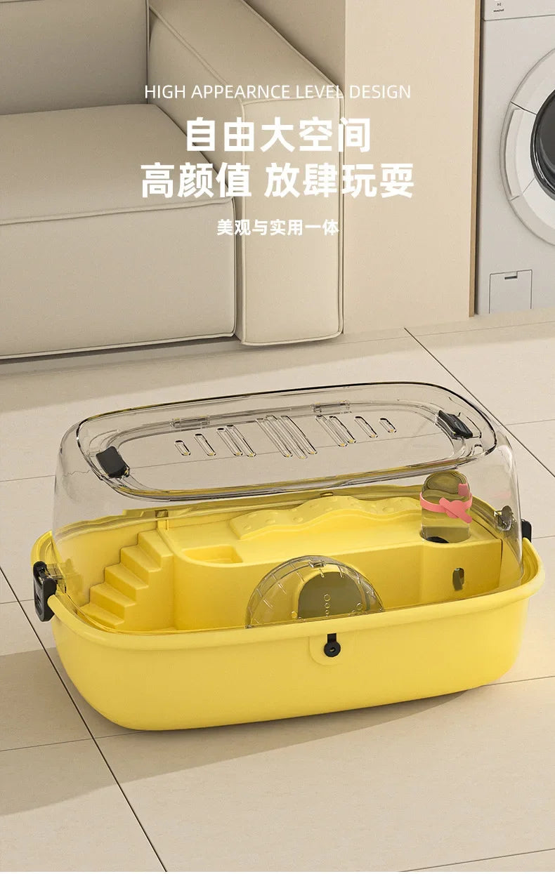 Hamster Cage Plastic Hut Transparent Large Space Golden Bear Oversized Villa Panoramic Double-layer Feeding Box Full Set