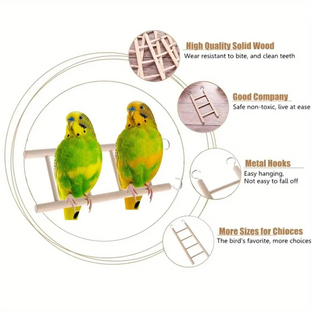1pc Parrot Toy Wooden Bird Climbing Ladder, Parrot Bird Cage Supplies, Solid Wood Stand Climbing Ladder,Hamster ladder