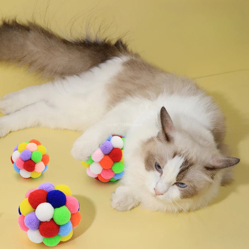 1PC Cat Toys Pet Plush Ball Toy Pet Elastic Bell Ball Self Hi Balls Playing Cat Colorful Woolen Ball Cat Toys Interactive 고양이캣타워
