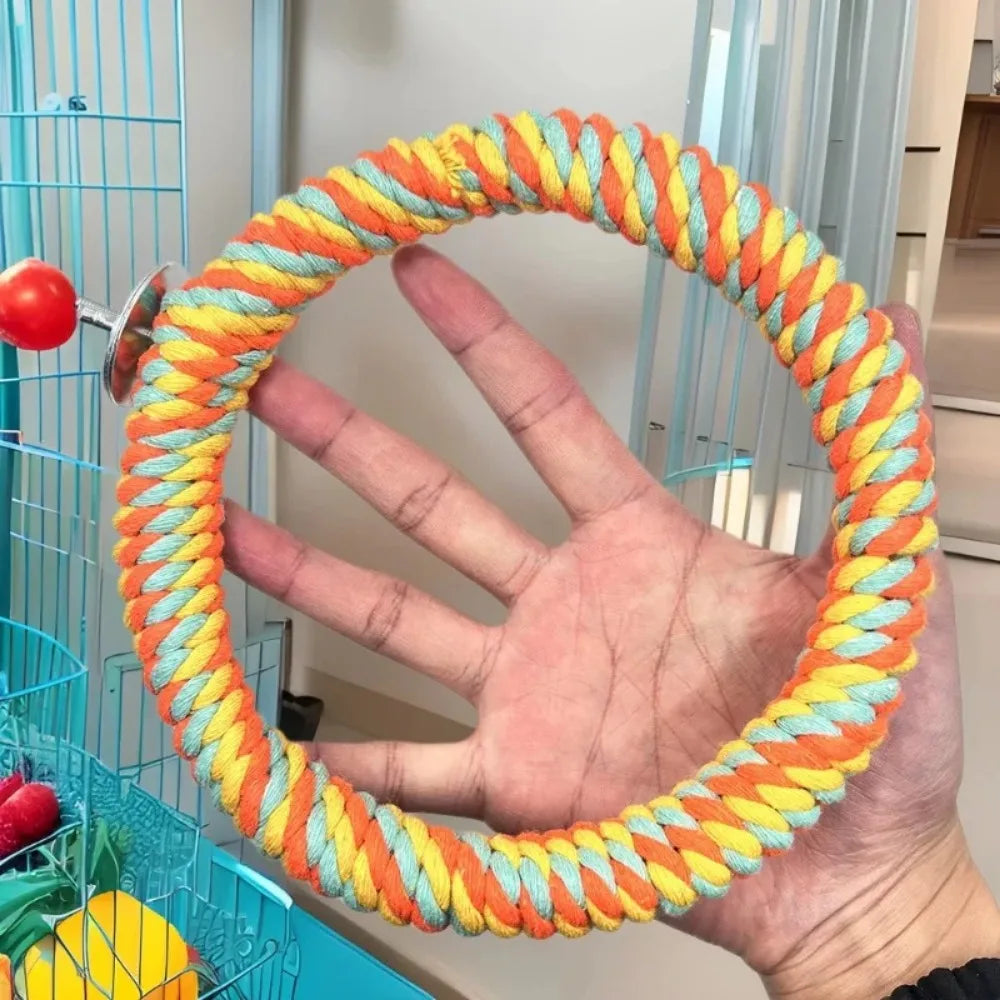 Bird Parrot Toy Cotton Rope Circle Toys Chewing Bite Parrot Perch Hanging Cage Swing Rope Ring Stand Climb Toy Bird Supplies