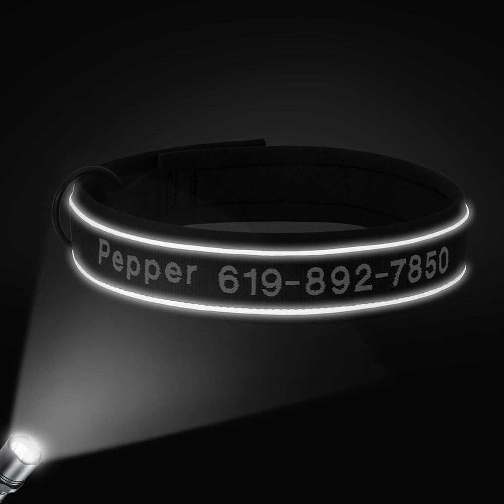 Reflective Custom Dog Collar Personalized Embroidery Pet Puppy Cat Collar Embroidered Phone Name For Small Medium Large Dog