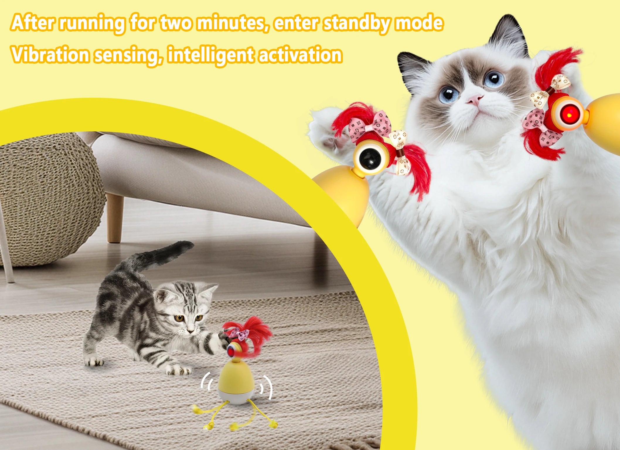 Rechargeable Automatic Laser Interactive Cat Toy with 360° Rotating Tumbler Kitten Toy, Touch Sensor and Silent Motor,