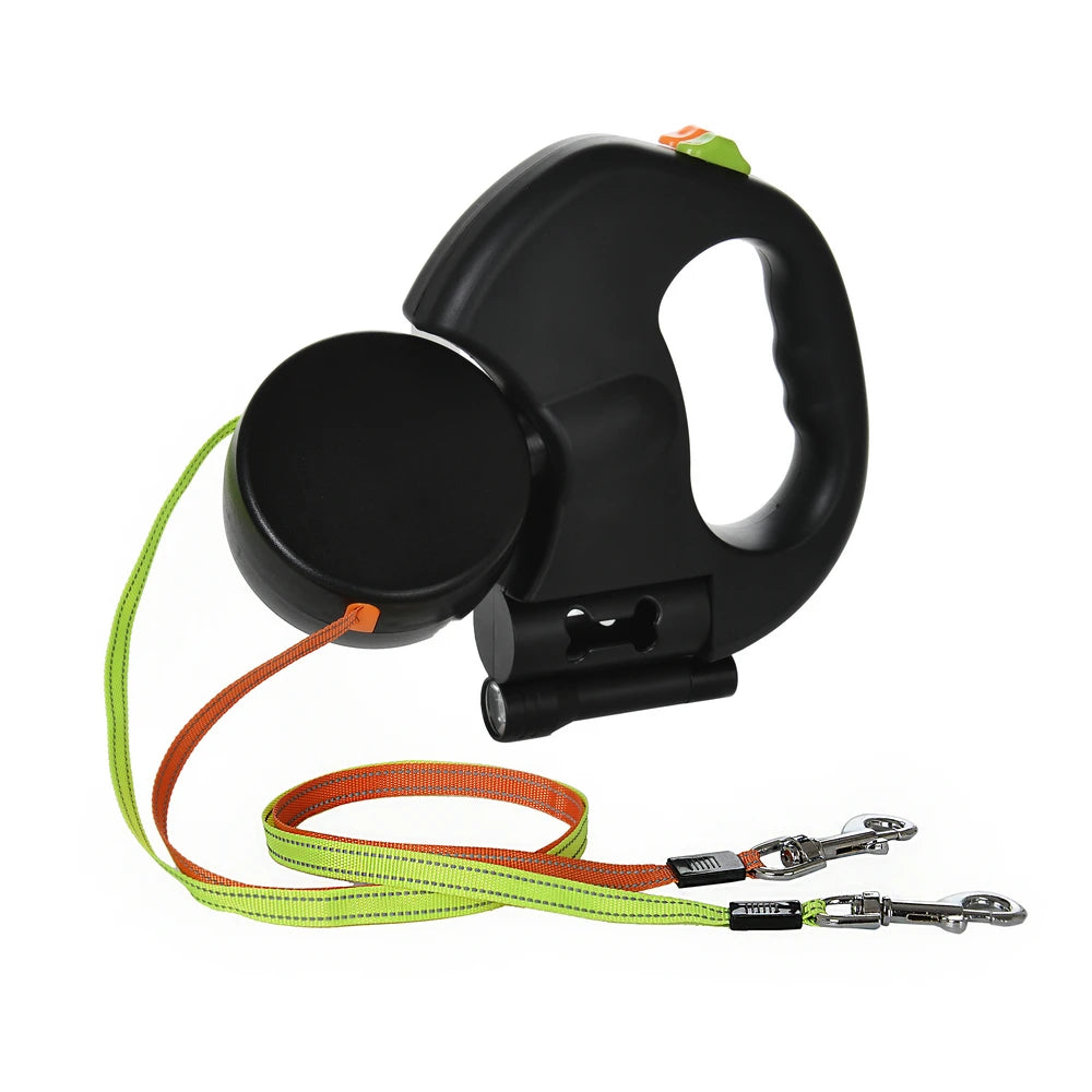 Retractable Dog Leash With Flashlight And Bag Box Outdoor No Tangle Double Pet Leashes For Two Dogs Cats Chihuahua Traction Rope