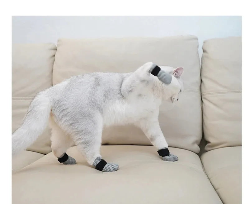 4 Pcs Cat Socks Anti-Scratch Anti Skid Protective Cats Shoes Elastic Soft Fabric Non-Slip Kitten Foot Cover Pet Supplies