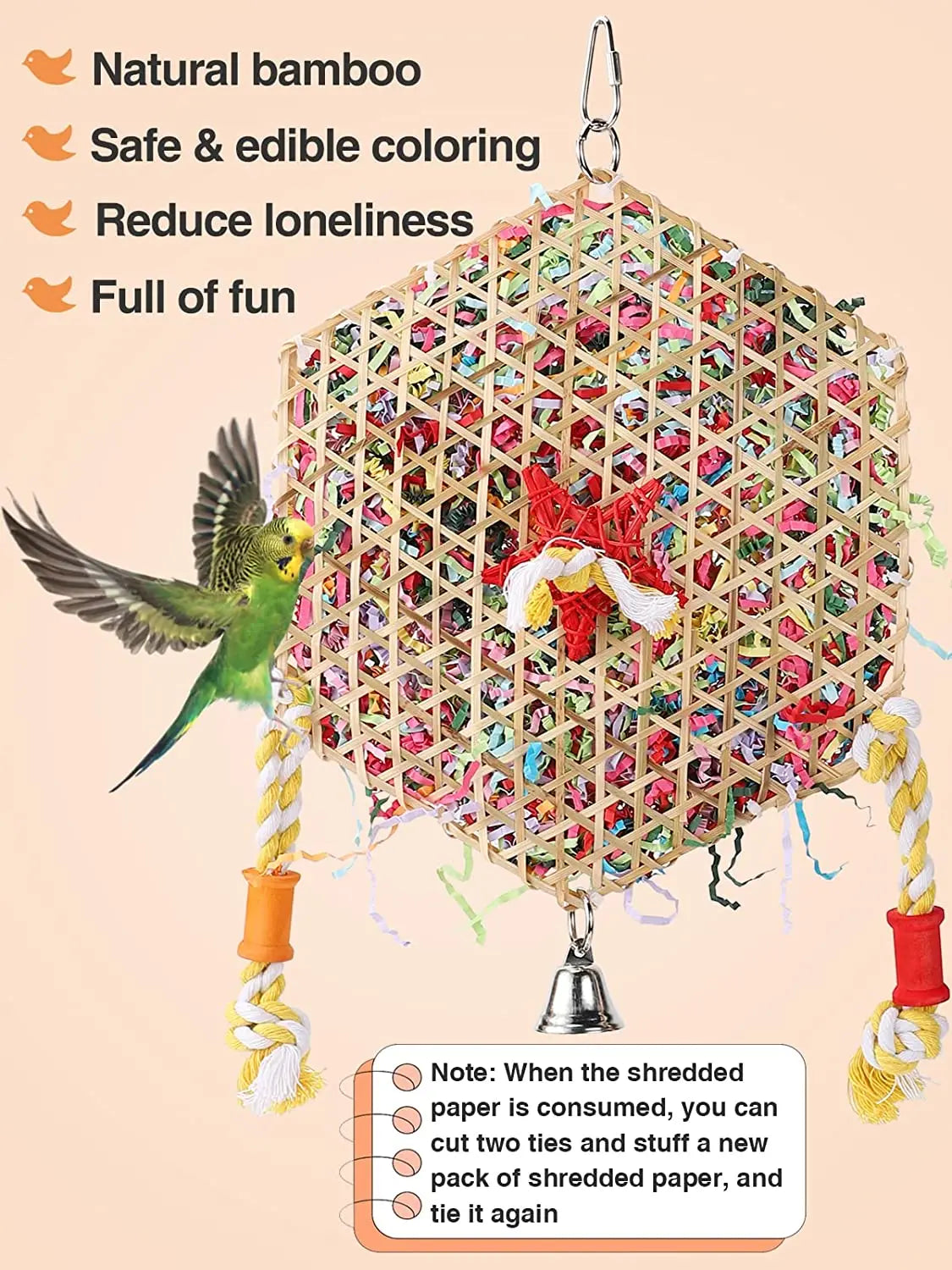1PCS Parrot Bite Toys Climbing Foraging Bird Chew Toy Colored Paper Shredder Bamboo Woven for Lovebirds Cockatiels Budgies